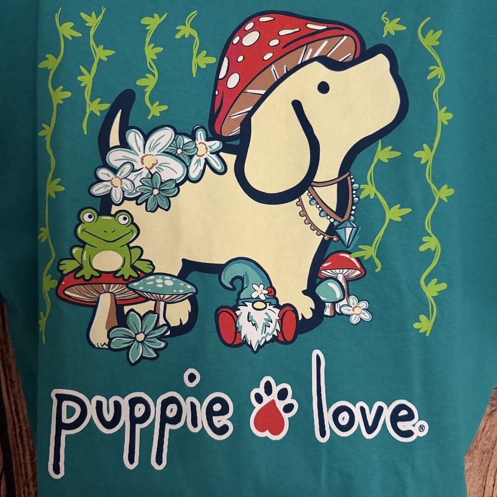 Puppie Love NWT Mushroom Pup Adult T-Shirt, XL, Jade Green